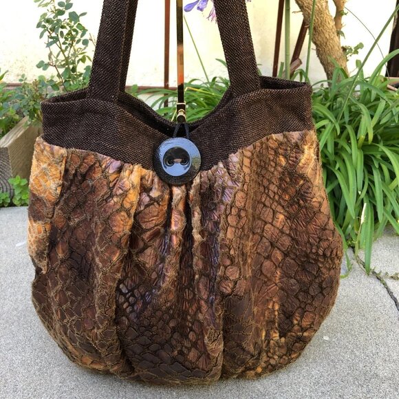CONNIE GUNDERSON Ventura CA Designer Shoulder Purse Satchel Fuzzy Hand Bag Brown - Picture 1 of 16